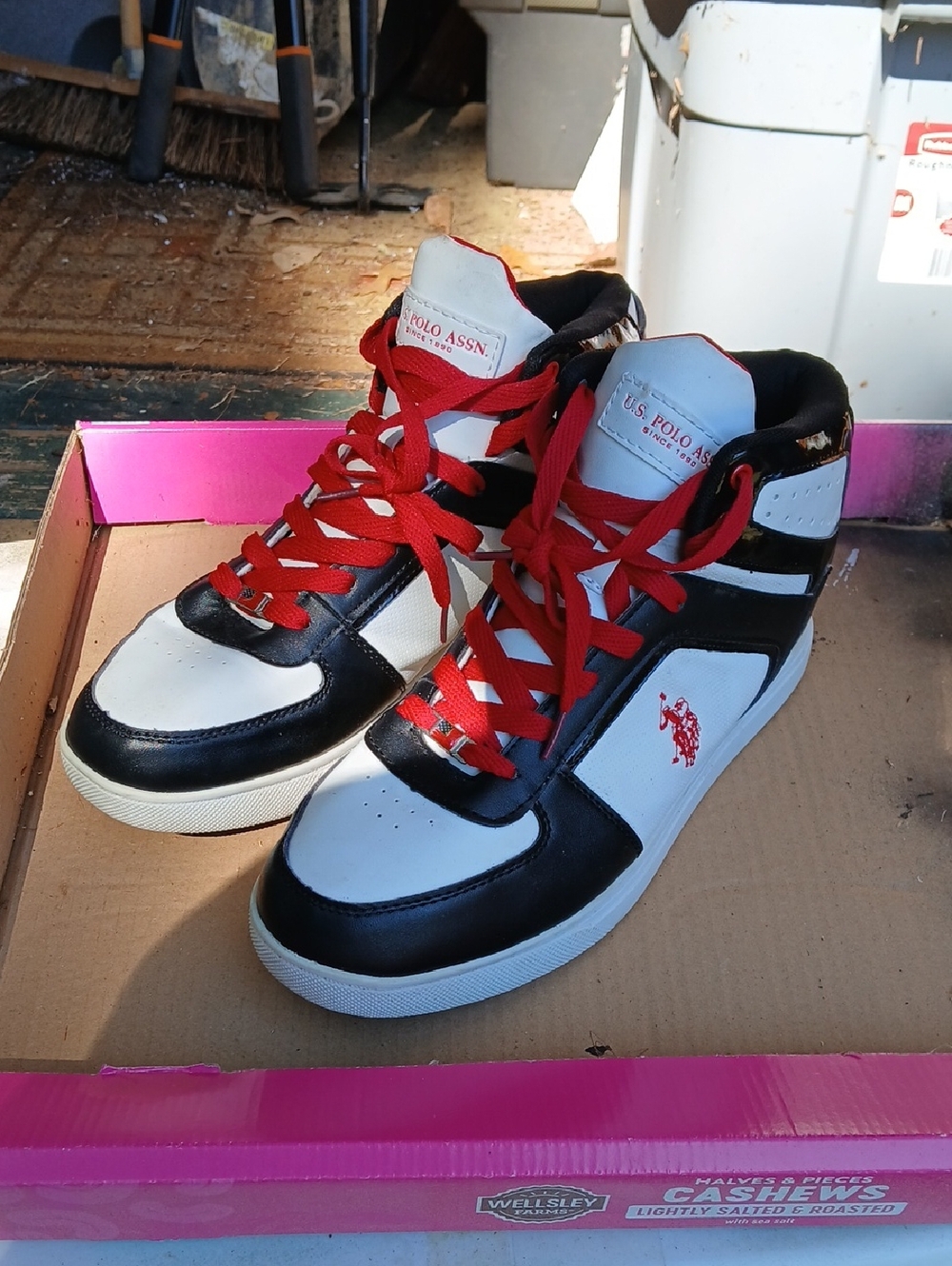 U.S. Polo Assn. White, Black & Red High-Top Sneakers